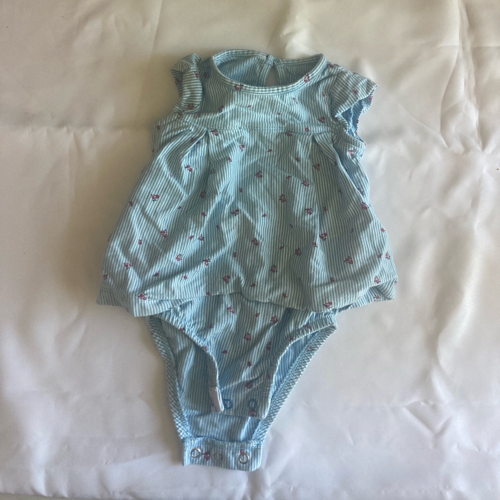 5 for $10 Carter's Blue Striped Floral One-Piece Bodysuit